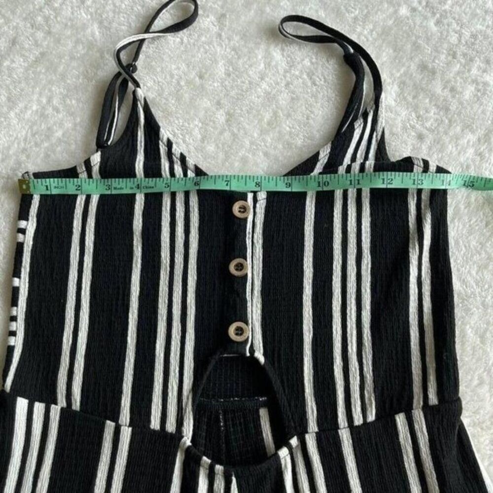 Love Tree Crop Jumpsuit Womens L Black White Stripe Wide Leg Nautical‎ Coastal - Picture 6 of 8